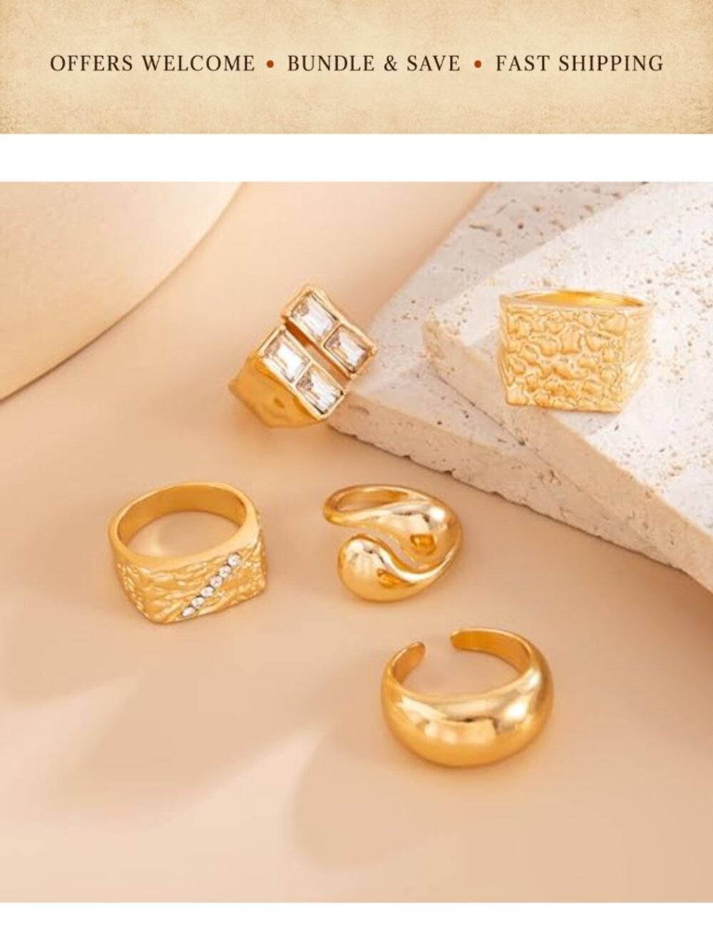 Chunky Gold Alloy Statement Rings Stackable Knuckle Rings for Women - Picture 4 of 6